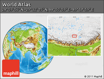 Physical Location Map of the Area around 29° 16' 6" N, 89° 19' 29" E