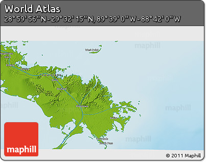 Physical 3D Map of the Area around 29° 16' 6" N, 89° 10' 30" W