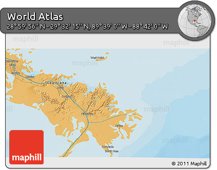 Political 3D Map of the Area around 29° 16' 6" N, 89° 10' 30" W