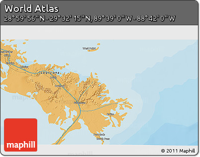 Political 3D Map of the Area around 29° 16' 6" N, 89° 10' 30" W