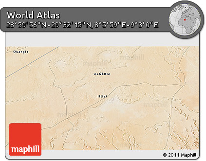 Satellite 3D Map of the Area around 29° 16' 6" N, 8° 34' 29" E