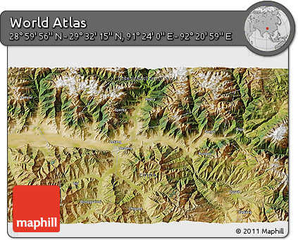 Satellite 3D Map of the Area around 29° 16' 6" N, 91° 52' 30" E