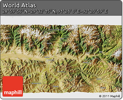 Satellite 3D Map of the Area around 29° 16' 6" N, 91° 52' 30" E