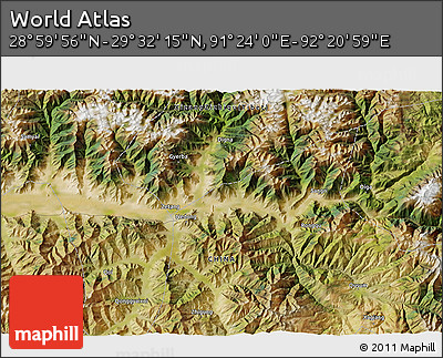 Satellite 3D Map of the Area around 29° 16' 6" N, 91° 52' 30" E