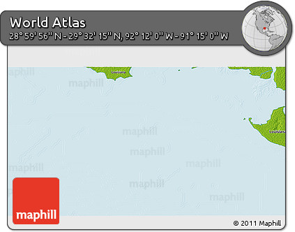 Physical 3D Map of the Area around 29° 16' 6" N, 91° 43' 29" W