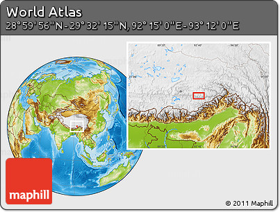 Physical Location Map of the Area around 29° 16' 6" N, 92° 43' 29" E