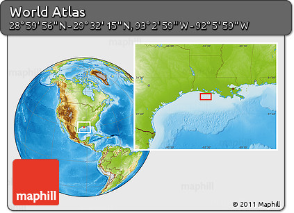 Physical Location Map of the Area around 29° 16' 6" N, 92° 34' 29" W