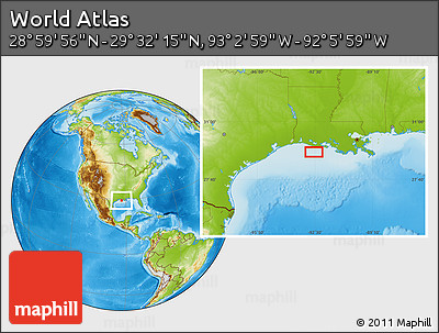Physical Location Map of the Area around 29° 16' 6" N, 92° 34' 29" W