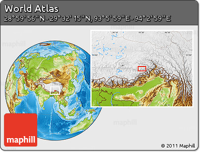 Physical Location Map of the Area around 29° 16' 6" N, 93° 34' 29" E