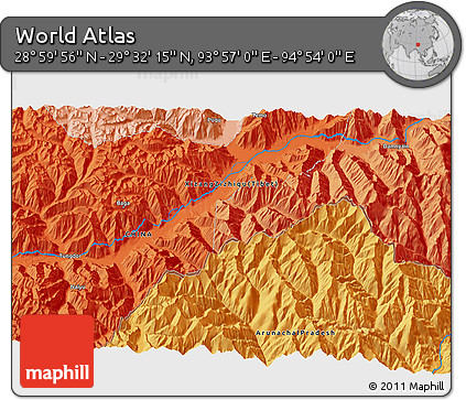 Political 3D Map of the Area around 29° 16' 6" N, 94° 25' 30" E