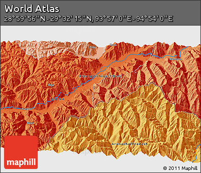 Political 3D Map of the Area around 29° 16' 6" N, 94° 25' 30" E