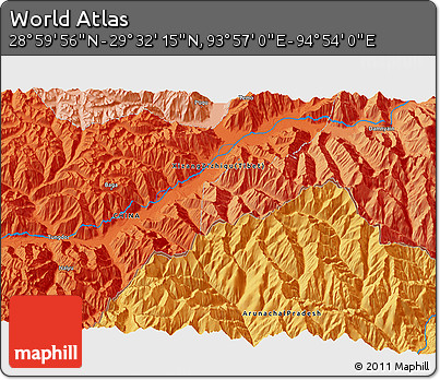Political 3D Map of the Area around 29° 16' 6" N, 94° 25' 30" E