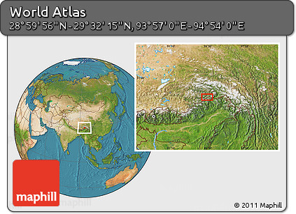 Satellite Location Map of the Area around 29° 16' 6" N, 94° 25' 30" E
