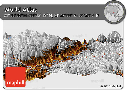 Physical Panoramic Map of the Area around 29° 16' 6" N, 95° 16' 30" E