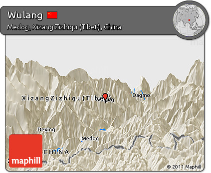 Shaded Relief Panoramic Map of Wulang
