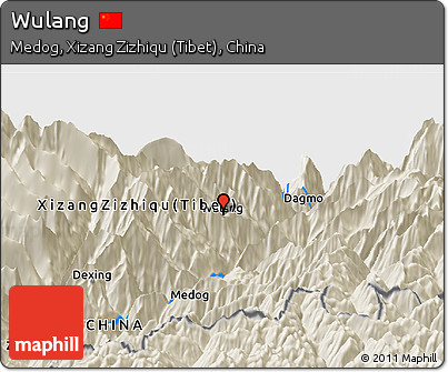 Shaded Relief Panoramic Map of Wulang