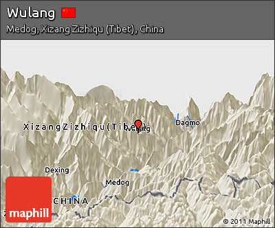 Shaded Relief Panoramic Map of Wulang