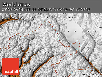 Physical Map of the Area around 29° 16' 6" N, 96° 7' 30" E