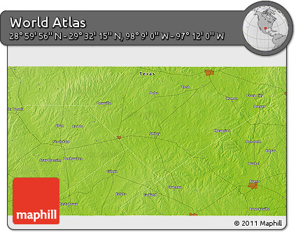 Physical 3D Map of the Area around 29° 16' 6" N, 97° 40' 30" W