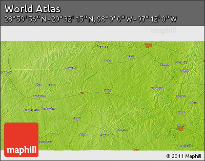 Physical 3D Map of the Area around 29° 16' 6" N, 97° 40' 30" W