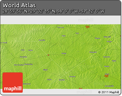 Physical 3D Map of the Area around 29° 16' 6" N, 97° 40' 30" W