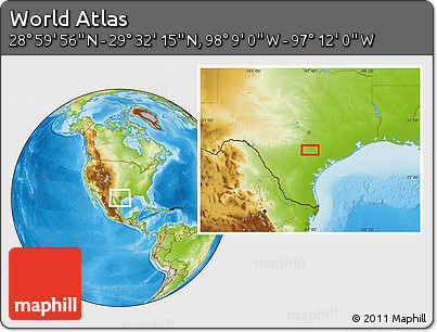 Physical Location Map of the Area around 29° 16' 6" N, 97° 40' 30" W