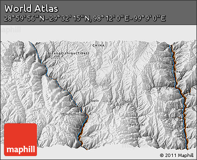 Physical 3D Map of the Area around 29° 16' 6" N, 98° 40' 30" E