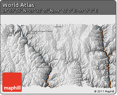 Physical 3D Map of the Area around 29° 16' 6" N, 98° 40' 30" E