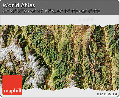 Satellite 3D Map of the Area around 29° 16' 6" N, 98° 40' 30" E