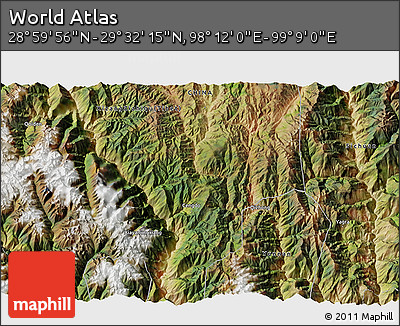 Satellite 3D Map of the Area around 29° 16' 6" N, 98° 40' 30" E