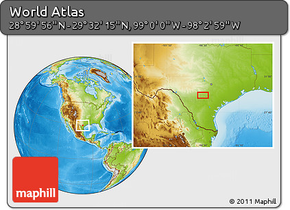 Physical Location Map of the Area around 29° 16' 6" N, 98° 31' 30" W