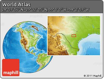 Physical Location Map of the Area around 29° 16' 6" N, 98° 31' 30" W