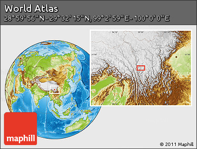Physical Location Map of the Area around 29° 16' 6" N, 99° 31' 30" E