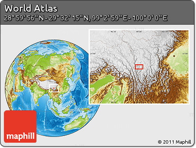 Physical Location Map of the Area around 29° 16' 6" N, 99° 31' 30" E