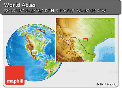Physical Location Map of the Area around 29° 16' 6" N, 99° 22' 30" W