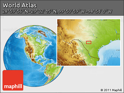 Physical Location Map of the Area around 29° 16' 6" N, 99° 22' 30" W