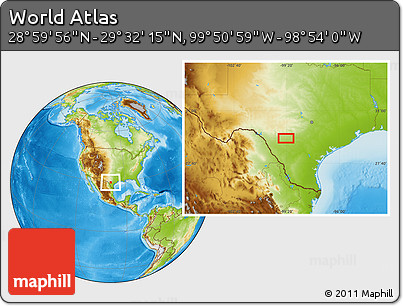 Physical Location Map of the Area around 29° 16' 6" N, 99° 22' 30" W