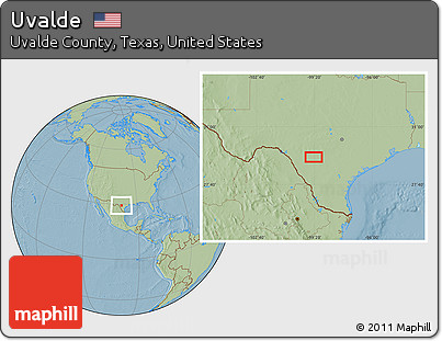 Savanna Style Location Map of Uvalde, hill shading