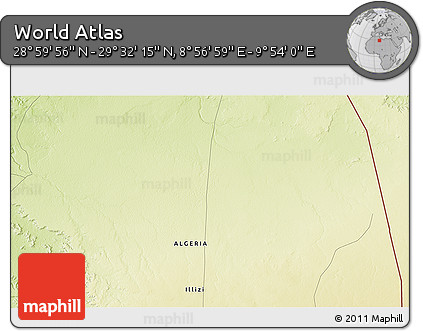 Physical 3D Map of the Area around 29° 16' 6" N, 9° 25' 30" E