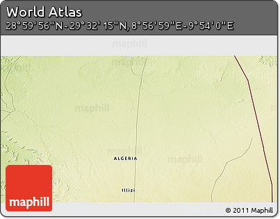 Physical 3D Map of the Area around 29° 16' 6" N, 9° 25' 30" E