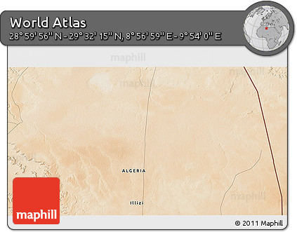 Satellite 3D Map of the Area around 29° 16' 6" N, 9° 25' 30" E