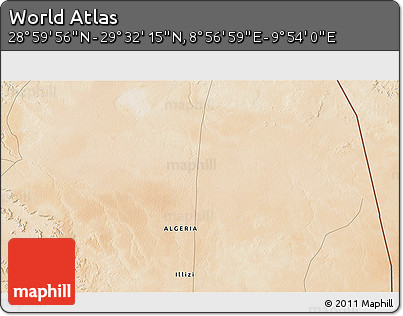 Satellite 3D Map of the Area around 29° 16' 6" N, 9° 25' 30" E