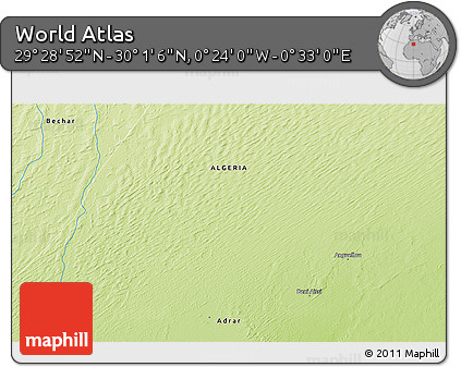 Physical 3D Map of the Area around 29° 44' 59" N, 0° 4' 30" E