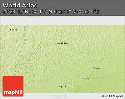 Physical 3D Map of the Area around 29° 44' 59" N, 0° 4' 30" E