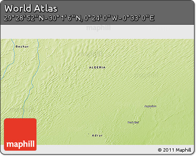 Physical 3D Map of the Area around 29° 44' 59" N, 0° 4' 30" E