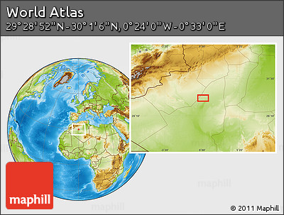 Physical Location Map of the Area around 29° 44' 59" N, 0° 4' 30" E