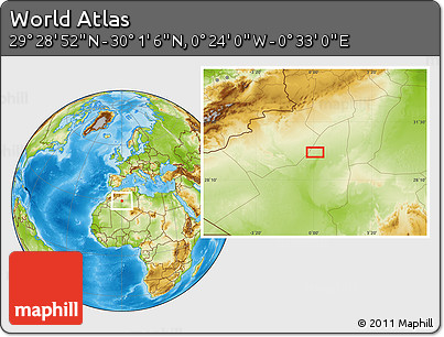 Physical Location Map of the Area around 29° 44' 59" N, 0° 4' 30" E