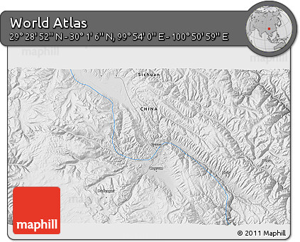 Physical 3D Map of the Area around 29° 44' 59" N, 100° 22' 30" E