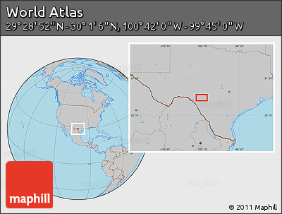 Gray Location Map of the Area around 29° 44' 59" N, 100° 13' 29" W