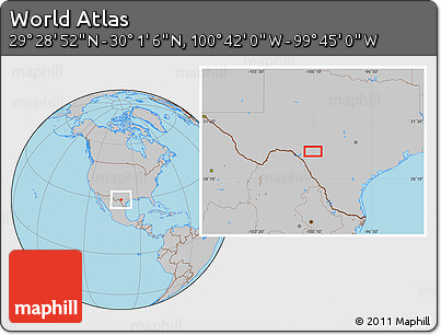 Gray Location Map of the Area around 29° 44' 59" N, 100° 13' 29" W
